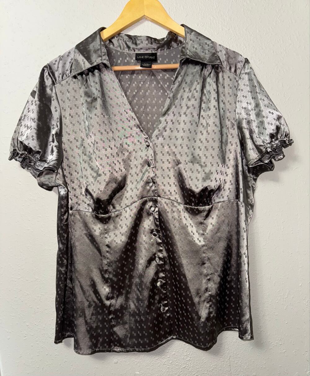 Lane Bryant Satin Button Up Top Women's 18/20 Y2K Style Preppy Cap Sleeve Glam